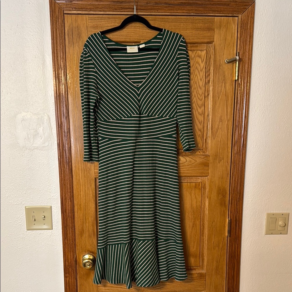 Anthropologie Maeve Flores Green Stripe Midi Dress